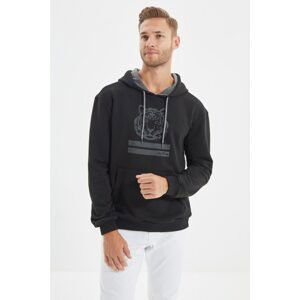 Trendyol Black Men's Regular Fit Hooded Cotton Sweatshirt