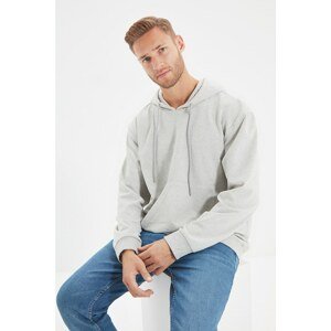 Trendyol Gray Men's Regular Fit Long Sleeve Hooded Printed Sweatshirt