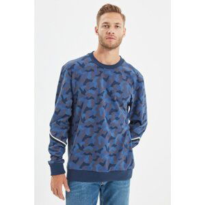 Trendyol Navy Men Regular Fit Crew Neck Camouflage Printed Sweatshirt