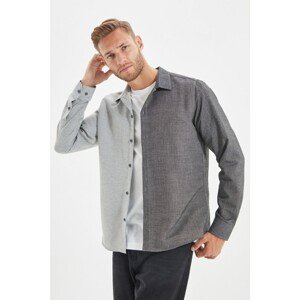 Trendyol Gray Men's Slim Fit Shirt Collar Long Sleeve Color Block Epaulette Shirt