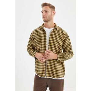Trendyol Yellow Mens Oversize Shirt Collar Long Sleeve Lumberjack Plaid Shirt