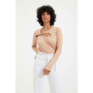 Trendyol Mink Accessory and Cut Out Detailed Knitted Blouse