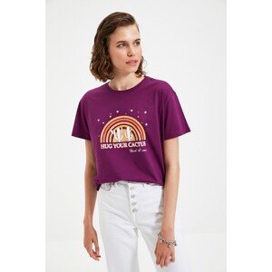 Trendyol Purple Printed Semifitted Knitted T-Shirt