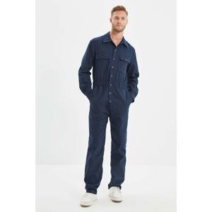 Trendyol Navy Blue Men Regular Fit Shirt Collar Double Covered Pockets Snap Button Overalls