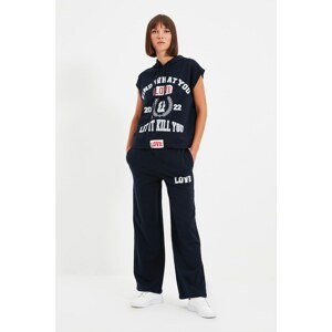 Trendyol Navy Blue Printed Knitted Tracksuit Set