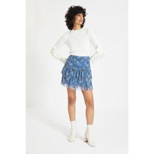 Trendyol Blue Printed Tulle Knitted Skirt