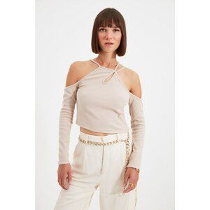 Trendyol Stone Decollete Fitted Knitted Blouse