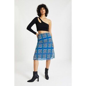 Trendyol Blue Printed Tulle Midi Knitted Skirt