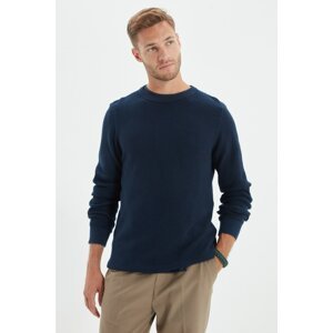 Trendyol Navy Blue Men's Slim Fit Crew Neck Washed Sweater