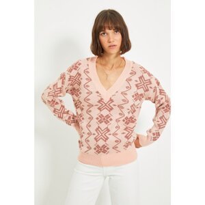 Trendyol Powder Jacquard V Neck Knitwear Sweater