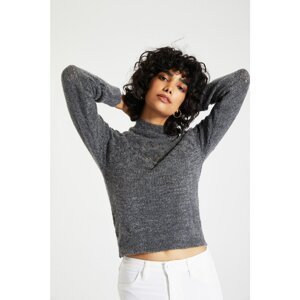 Trendyol Anthracite Stand Collar Openwork Knitwear Sweater
