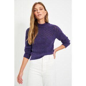 Trendyol Purple Straight Collar Openwork Knitwear Sweater