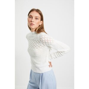 Trendyol Ecru Stand Collar Openwork Knitwear Sweater