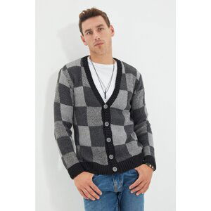 Trendyol Black Men's Plaid V Neck Regular Knitwear Cardigan