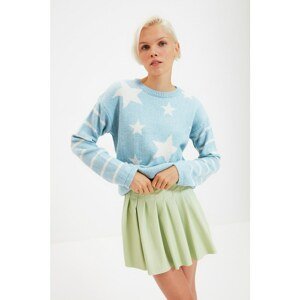 Trendyol Indigo Jacquard Crew Neck Knitwear Pullover Sweater