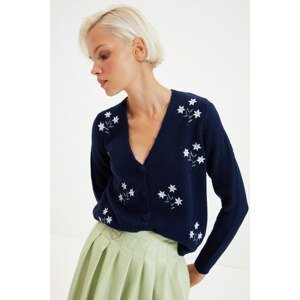 Trendyol Navy Blue Embroidered Knitwear Cardigan