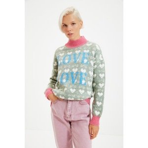 Trendyol Pink Jacquard Stand Up Collar Knitwear Sweater