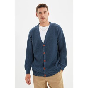 Trendyol Men's Indigo Regular Fit V Neck Basic Knitwear Cardigan