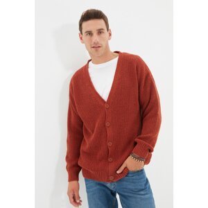 Trendyol Cinnamon Men's V-Neck Wide Fit Oversize Knitwear Cardigan