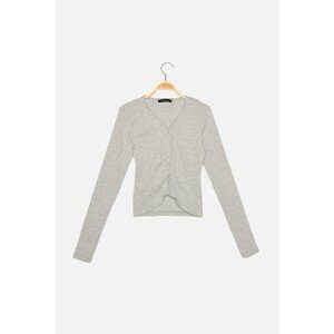 Trendyol Gray Knitted Blouse with Snap Button