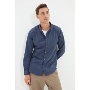 Trendyol Blue Men's Slim Fit Buttoned Collar Long Sleeve Single Pocket Patched Shirt