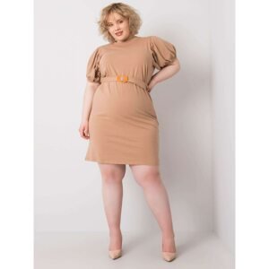 Camel size plus dress with decorative sleeves