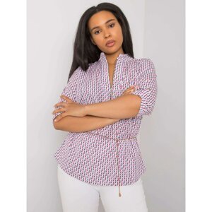 White and pink patterned plus size blouse