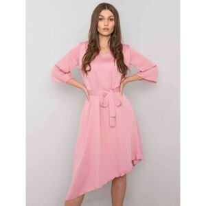 Dusty pink asymmetrical dress with a belt