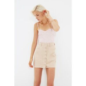 Trendyol Beige Front Buttoned Mini Denim Skirt