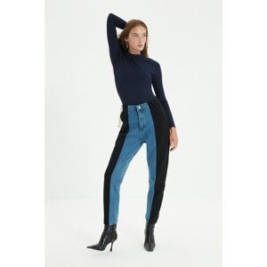 Trendyol Blue Black Color Block High Waist Mom Jeans
