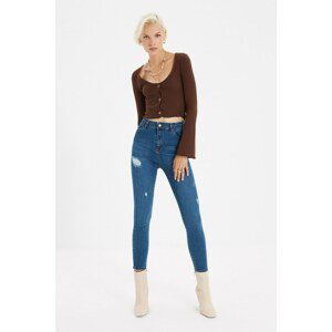 Trendyol Navy Ripped High Waist Skinny Jeans