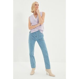 Trendyol Blue Pocket Detailed High Waist Bootcut Jeans