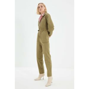 Trendyol Khaki Zipper Detailed Denim Overalls