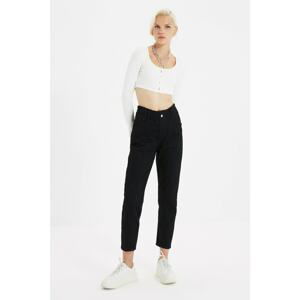 Trendyol Black Elastic Waist Stitch Detail High Waist Mom Jeans