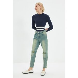 Trendyol Green Wash Effect Ripped Detailed High Waist Mom Jeans