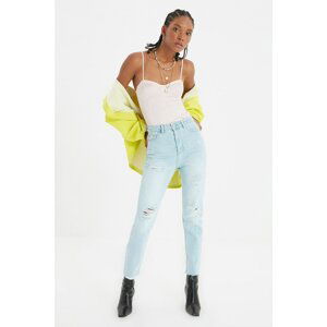 Trendyol Blue Ripped High Waist Mom Jeans