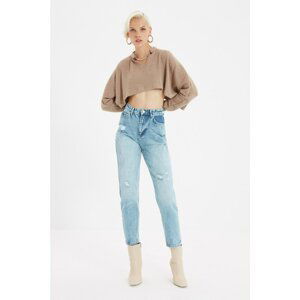 Trendyol Blue Ripped Detailed High Waist Mom Jeans