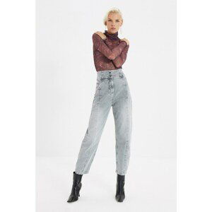 Trendyol Gray Accessory Detailed High Waist Mom Jeans