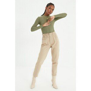 Trendyol Beige Pleated High Waist Mom Jeans