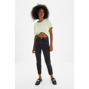 Trendyol Anthracite Waist Detailed High Waist Mom Jeans