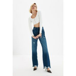 Trendyol Blue Ripped Detailed High Waist 90's Wide Leg Jeans