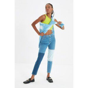 Trendyol Blue Color Block High Waist Mom Jeans