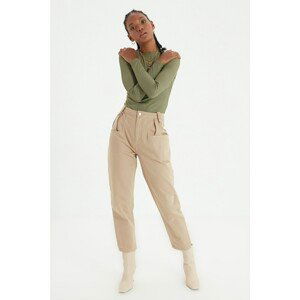 Trendyol Light Brown Pocket Detailed High Waist Relaxed Mom Jeans