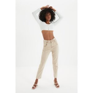 Trendyol Taba Stitch Detail High Waist Mom Jeans