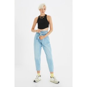 Trendyol Blue Belted High Waist Curved Jeans