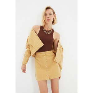 Trendyol Camel Stitch Detailed Front Buttoned Mini Denim Skirt
