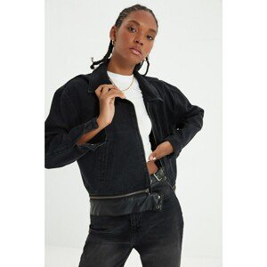 Trendyol Black Leather Detailed Zippered Bomber Denim Jacket
