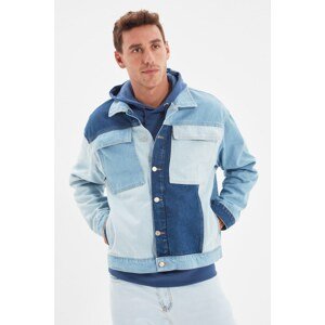 Trendyol Blue Men's Regular Fit Patchwork Denim Jacket