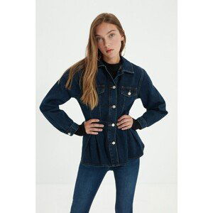 Trendyol Navy Blue Pleated Detailed Denim Jacket