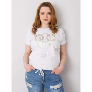 White cotton blouse plus sizes with patches